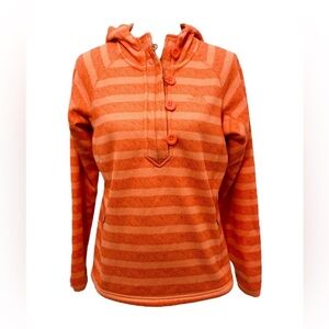 The North Face Striped Orange Hoodie Sweatershirt  Button Pullover Women’s Sz L